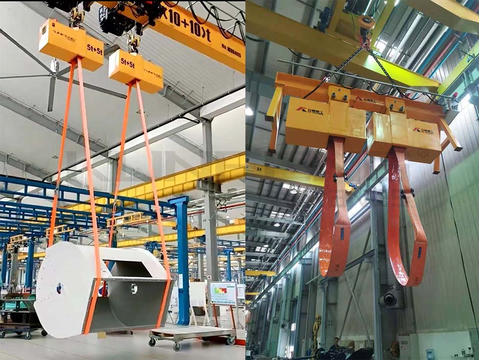 Double hoist load turning crane