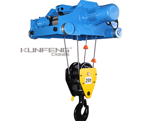 20 ton Double Girder Wire Rope Hoist - Single Hook, Electric Trolley